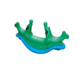 Dolphin shape kids seesaw in bright green and blue for outdoor fun and playtime